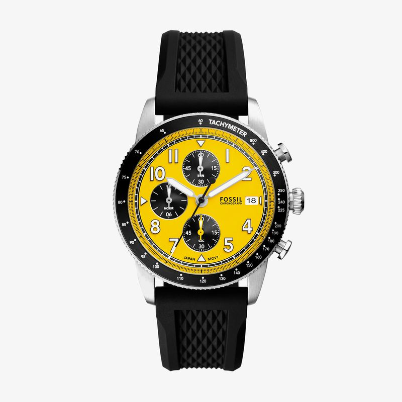 Relógio Fossil Masculino Sport Tourer em Silicone Preto e Mostrador Amarelo FS6044/2KN Relógio Fossil Masculino Sport Tourer em Silicone Preto e Mostrador Amarelo FS6044/2KN