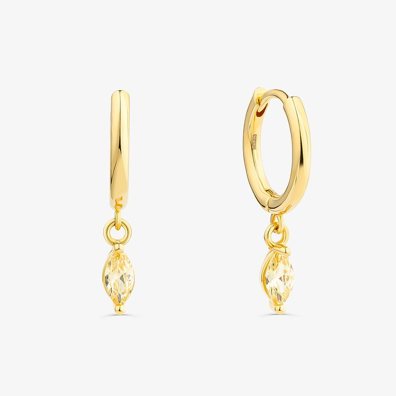 Argola Navete Amarela Cravejada em Prata 925 com Banho de Ouro Amarelo 18k Argola Navete Amarela Cravejada em Prata 925 com Banho de Ouro Amarelo 18k
