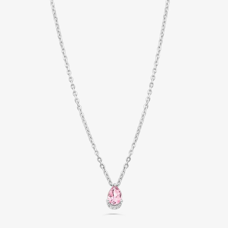 Colar Gota com Quartzo Rosa e Safira em Prata 925 Colar Gota com Quartzo Rosa e Safira em Prata 925