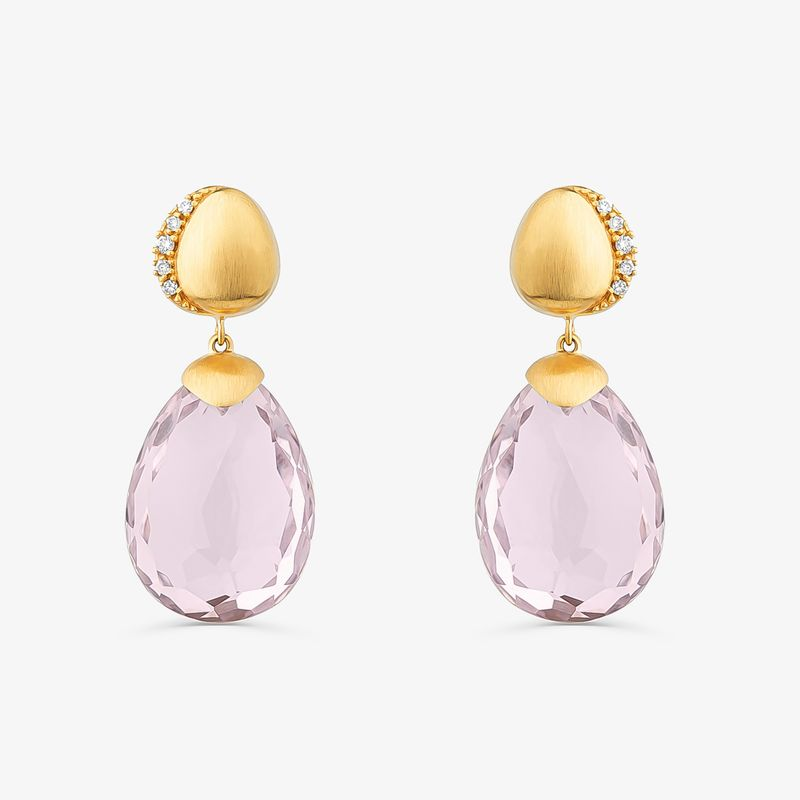 Brinco Orgânico Duplo com Diamante e Rose de France em Ouro Amarelo 18k Brinco Orgânico Duplo com Diamante e Rose de France em Ouro Amarelo 18k