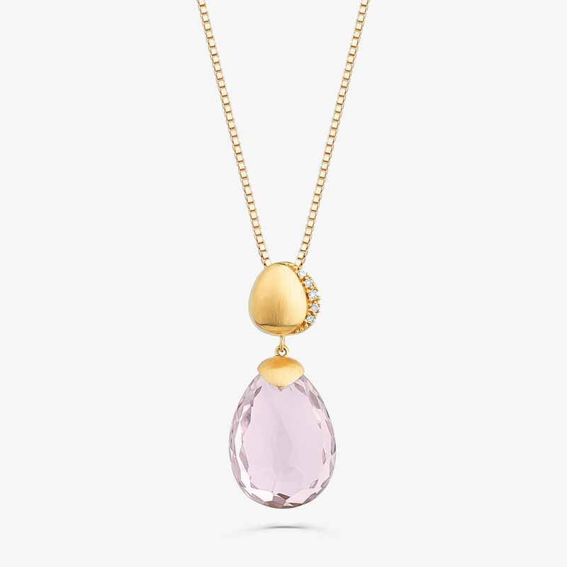 Pingente Orgânico Duplo com Diamante e Rose de France em Ouro Amarelo 18k Pingente Orgânico Duplo com Diamante e Rose de France em Ouro Amarelo 18k