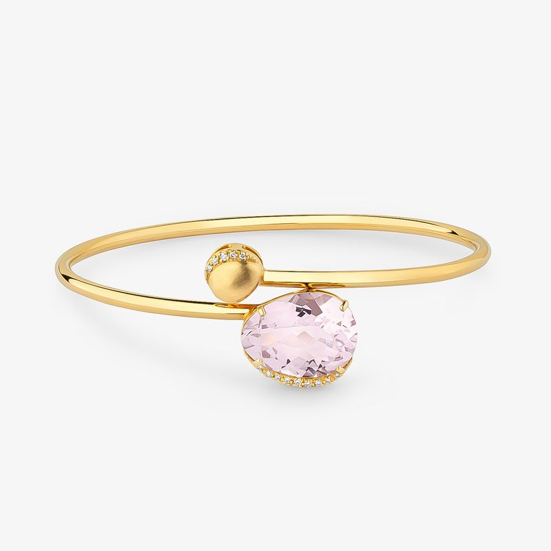 Pulseira com Diamante e Rose de France em Ouro Amarelo 18k - 17cm Pulseira com Diamante e Rose de France em Ouro Amarelo 18k - 17cm