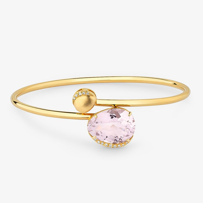 Pulseira com Diamante e Rose de France em Ouro Amarelo 18k - 18cm Pulseira com Diamante e Rose de France em Ouro Amarelo 18k - 18cm