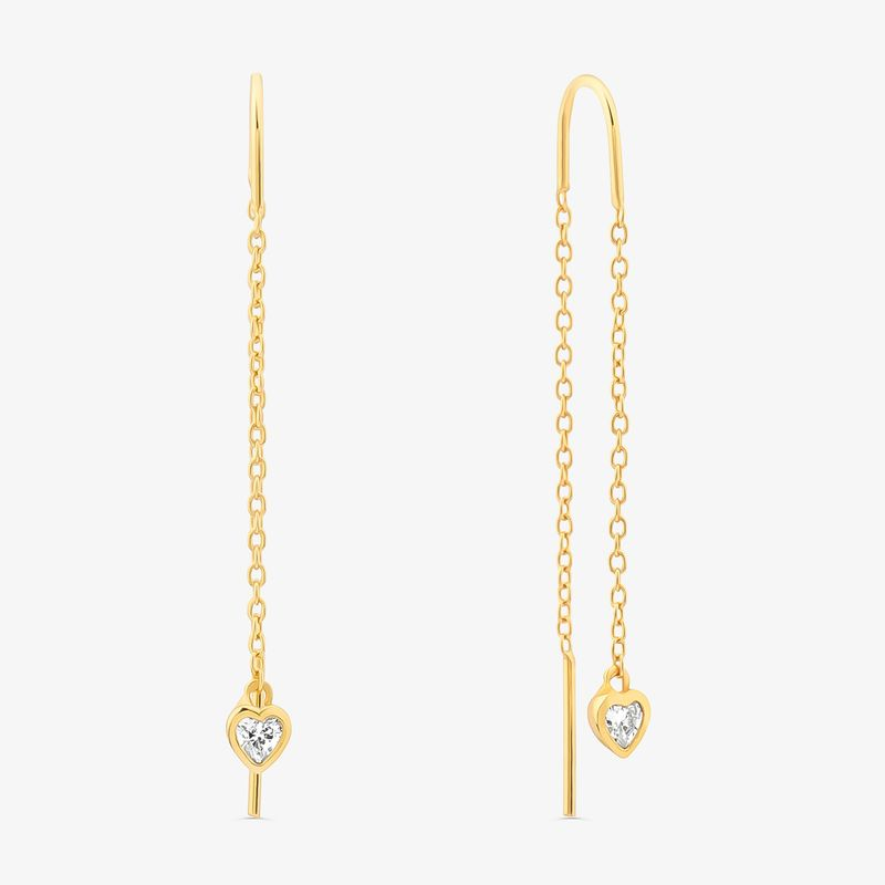 Brinco Longo Coração Cravejado em Prata 925 com Banho de Ouro Amarelo 18k Brinco Longo Coração Cravejado em Prata 925 com Banho de Ouro Amarelo 18k
