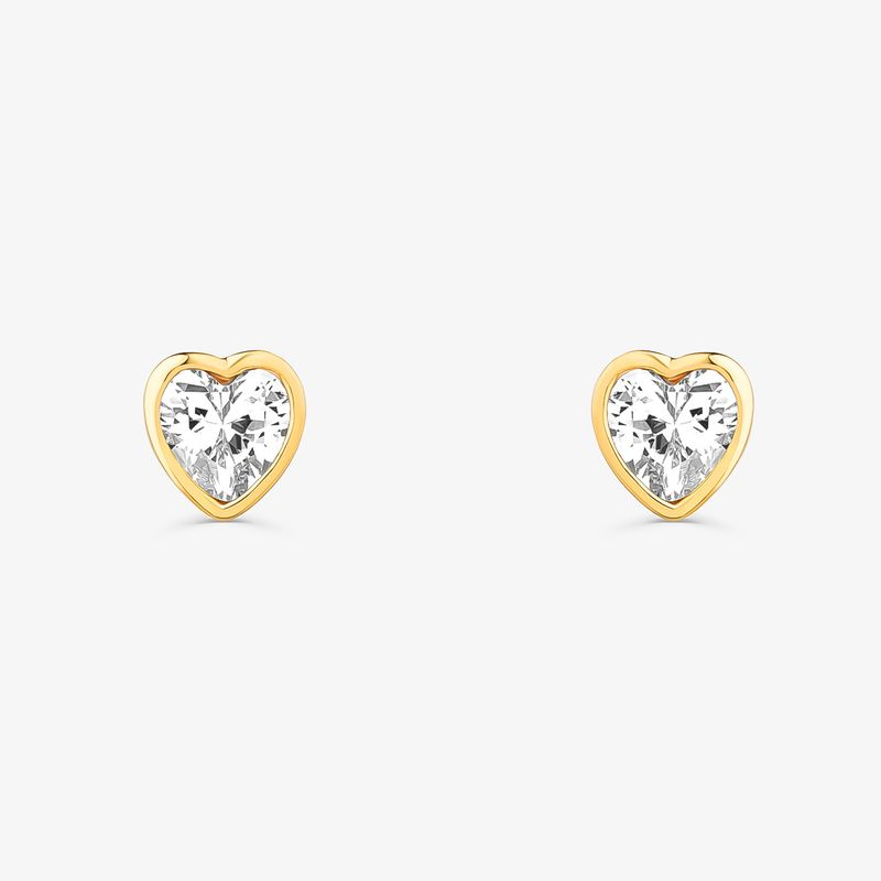 Brinco Coração Cravejado em Prata 925 com Banho de Ouro Amarelo 18k Brinco Coração Cravejado em Prata 925 com Banho de Ouro Amarelo 18k