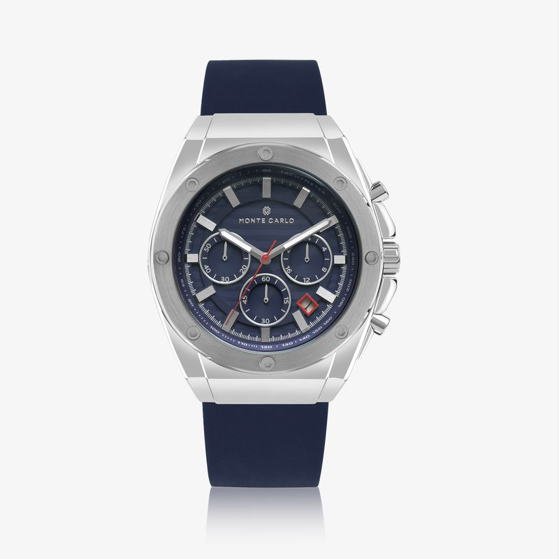 Relógio Monte Carlo Masculino em Aço com Pulseira de Silicone Azul Relógio Monte Carlo Masculino em Aço com Pulseira de Silicone Azul