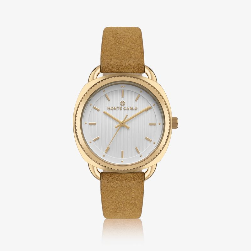 Relógio Monte Carlo Feminino em Aço Dourado e Pulseira de Suede Relógio Monte Carlo Feminino em Aço Dourado e Pulseira de Suede