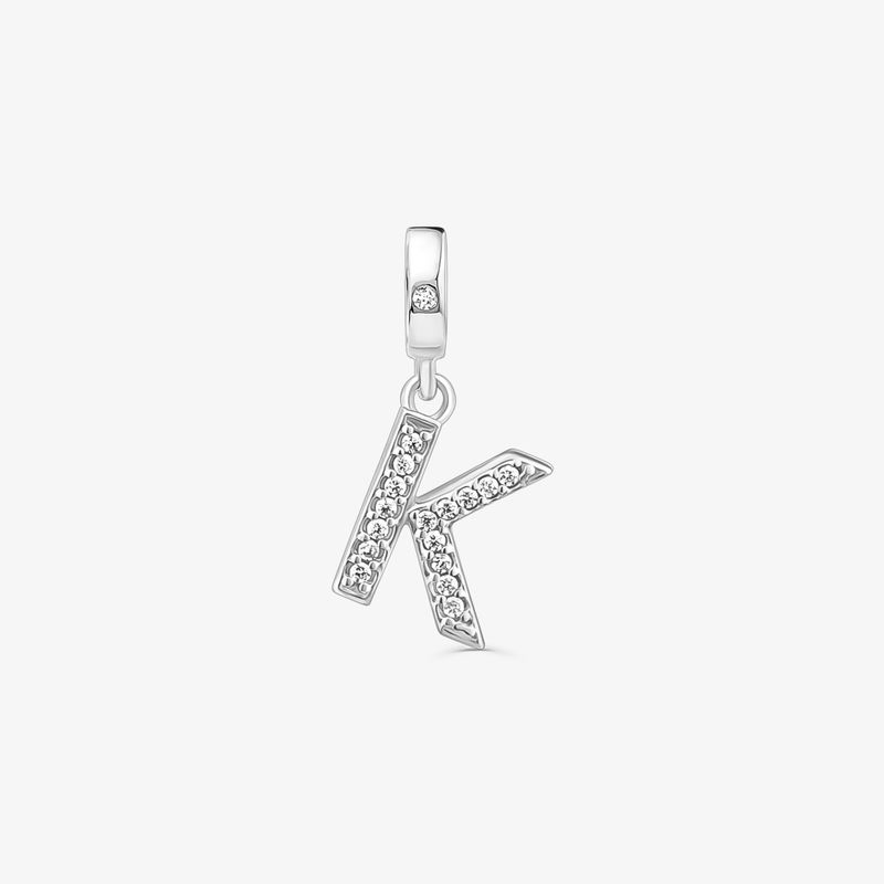 Charm Letra K Cravejado em Prata 925 Charm Letra K Cravejado em Prata 925