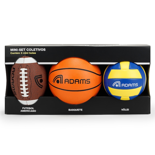 Kit Mini Bolas Esportivas Adams com 3 Unidades Basquete, Futebol Americano e Vôlei