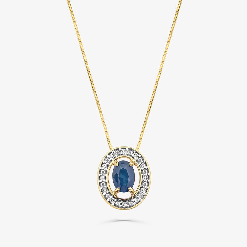 Pingente com Safira Azul e Diamantes com Ouro Amarelo 18k Pingente com Safira Azul e Diamantes com Ouro Amarelo 18k