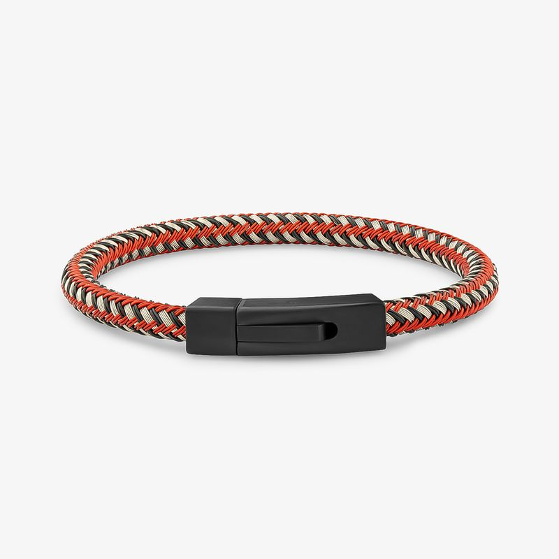 Pulseira Masculina Vermelha Maleável em Aço Preto - 21 cm Pulseira Masculina Vermelha Maleável em Aço Preto - 21 cm