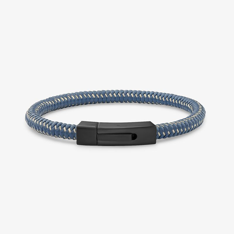 Pulseira Masculina Azul Maleável em Aço Preto - 21 cm Pulseira Masculina Azul Maleável em Aço Preto - 21 cm