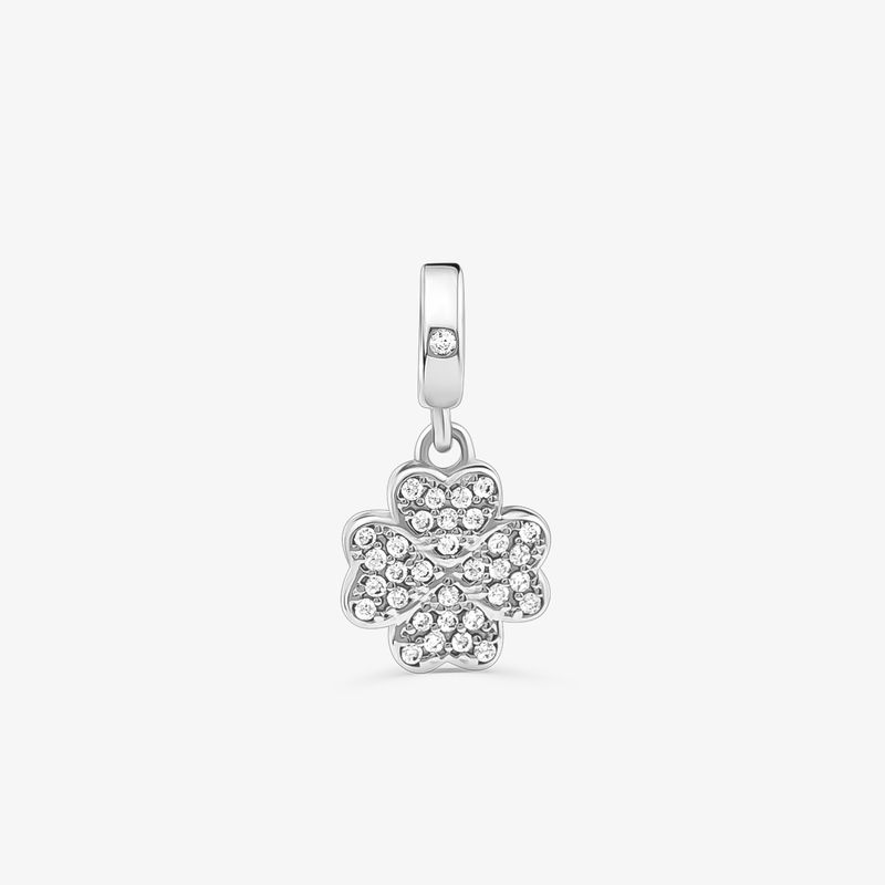 Charm Trevo Cravejado em Prata 925 Charm Trevo Cravejado em Prata 925