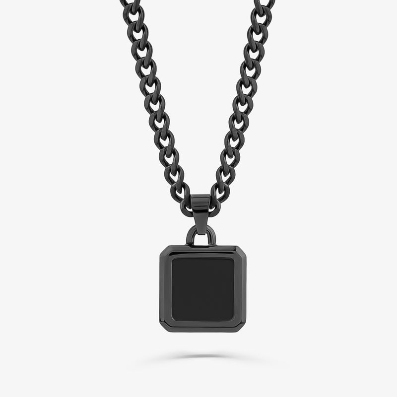 Colar Masculino com Quartzo Negro em Aço Preto Colar Masculino com Quartzo Negro em Aço Preto