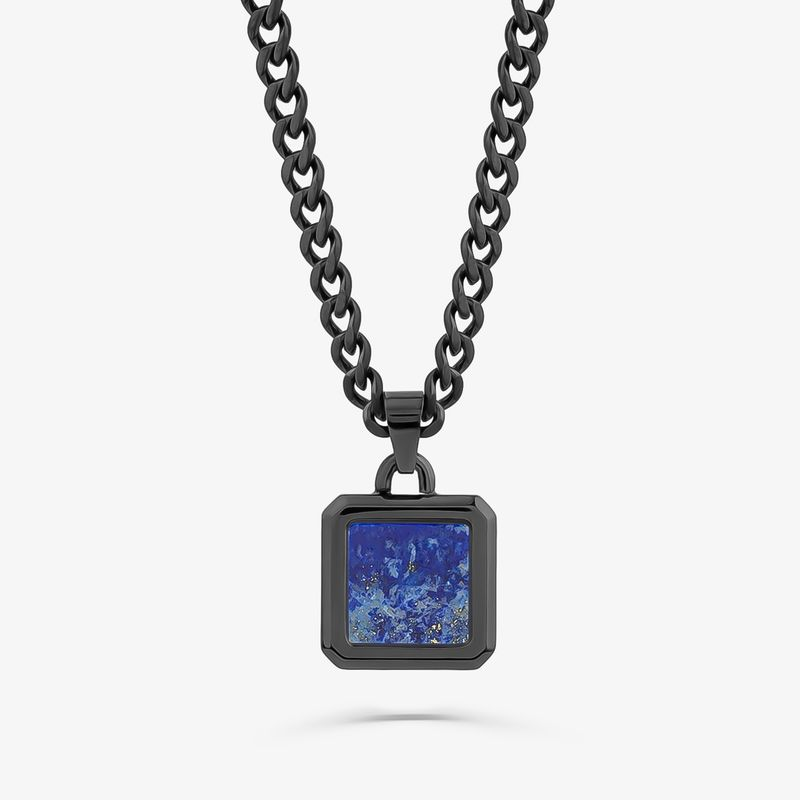 Colar Masculino com Lápis Lazuli em Aço Preto Colar Masculino com Lápis Lazuli em Aço Preto