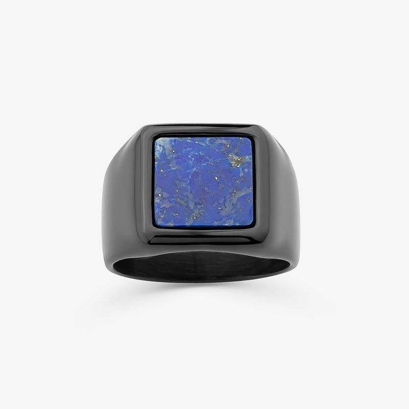 Anel Masculino com Lápis Lazuli em Aço Preto Anel Masculino com Lápis Lazuli em Aço Preto