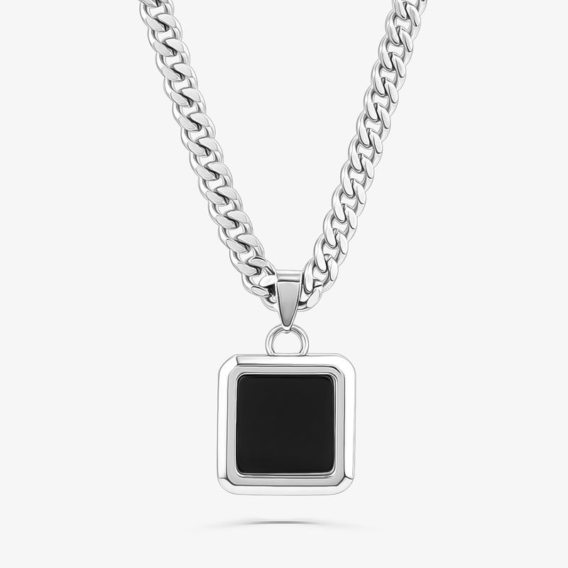 Colar Masculino com Quartzo Negro em Aço Colar Masculino com Quartzo Negro em Aço