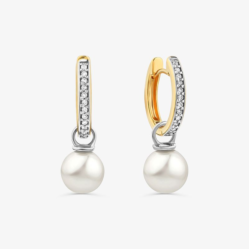 Brinco Argola Versátil com Pérola e Diamante em Ouro Amarelo 18k Brinco Argola Versátil com Pérola e Diamante em Ouro Amarelo 18k