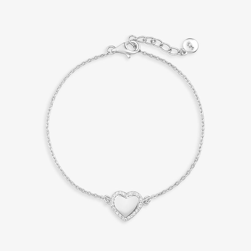 Pulseira Coração Cravejado em Prata 925 Pulseira Coração Cravejado em Prata 925