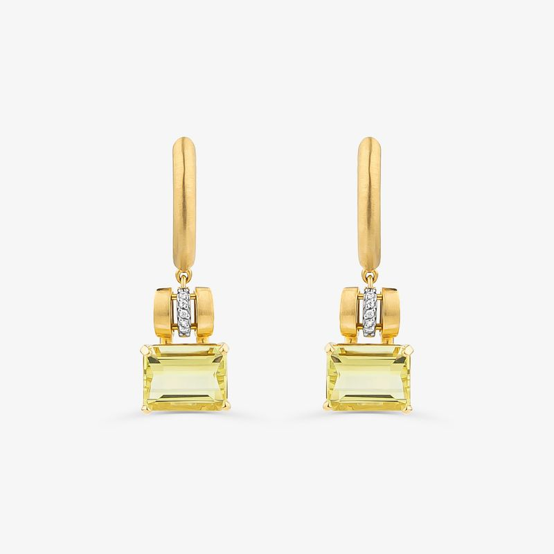 Brinco Argola com Diamante e Quartzo Green Gold em Ouro Amarelo 18k Brinco Argola com Diamante e Quartzo Green Gold em Ouro Amarelo 18k