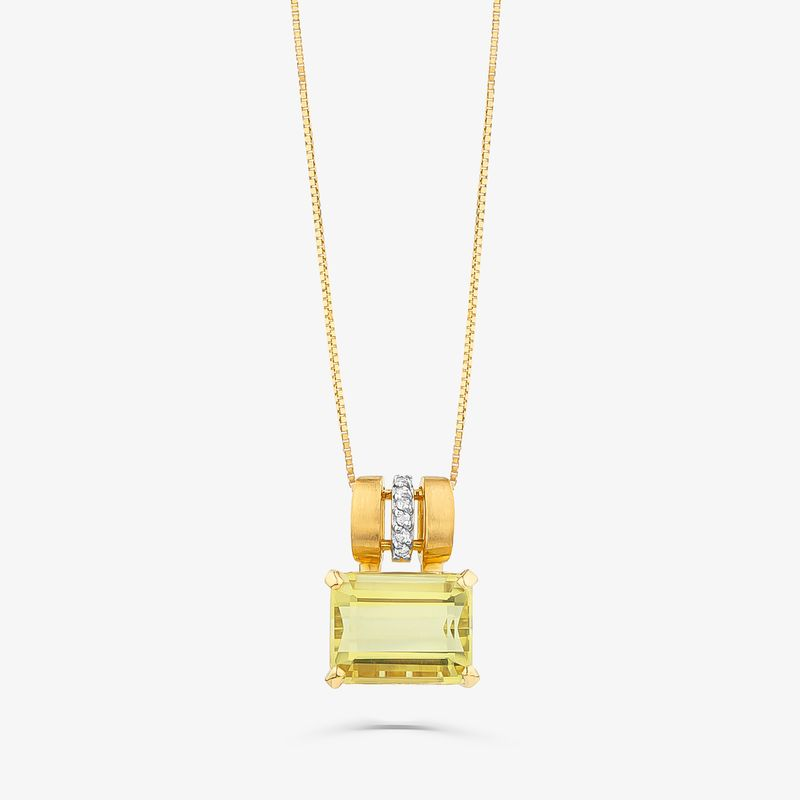 Pingente com Diamante e Quartzo Green Gold em Ouro Amarelo 18k Pingente com Diamante e Quartzo Green Gold em Ouro Amarelo 18k