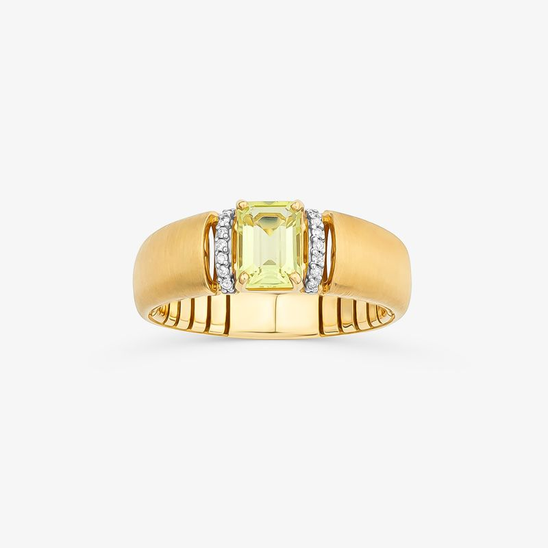 Anel com Diamante e Quartzo Green Gold em Ouro Amarelo 18k Anel com Diamante e Quartzo Green Gold em Ouro Amarelo 18k