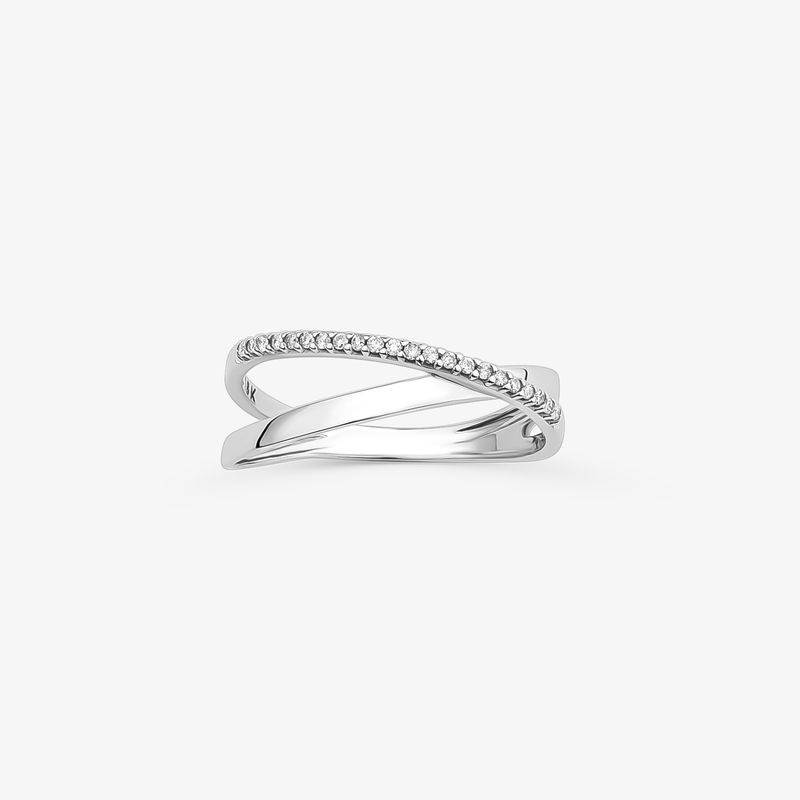 Anel Duplo Entrelaçado com Diamante em Ouro Branco 18k Anel Duplo Entrelaçado com Diamante em Ouro Branco 18k