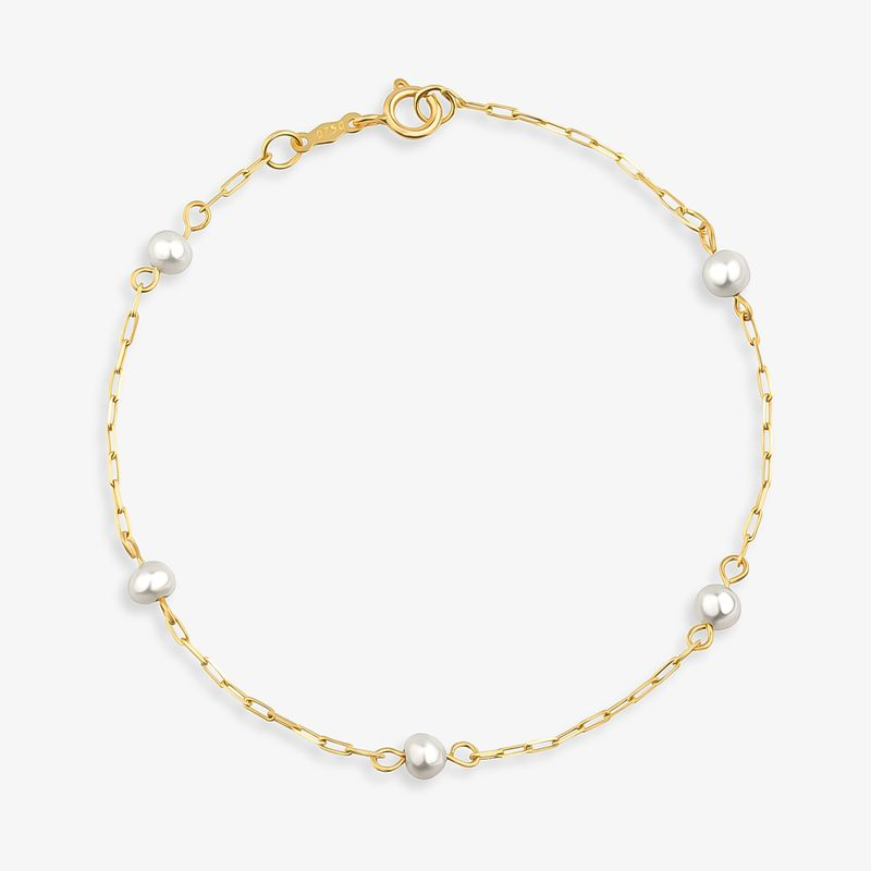 Pulseira Infantil com Pérolas em Ouro Amarelo 18k - 15 cm Pulseira Infantil com Pérolas em Ouro Amarelo 18k - 15 cm