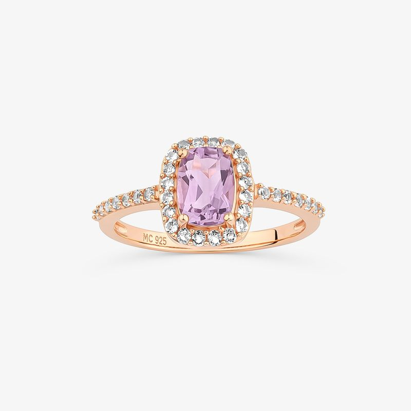 Anel com Ametista e Topázio em Prata 925 com Banho de Ouro Rose 18k Anel com Ametista e Topázio em Prata 925 com Banho de Ouro Rose 18k