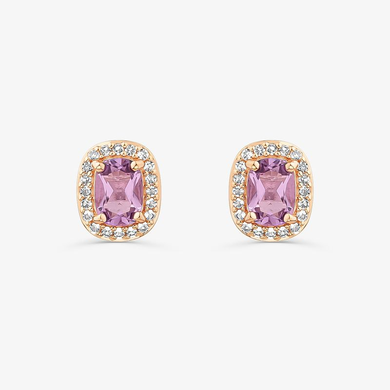 Brinco com Ametista e Topázio em Prata 925 com Banho de Ouro Rose 18k Brinco com Ametista e Topázio em Prata 925 com Banho de Ouro Rose 18k