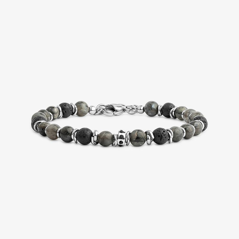 Pulseira Masculina com Ágata e Rocha Vulcânica em Aço - 22 cm Pulseira Masculina com Ágata e Rocha Vulcânica em Aço - 22 cm