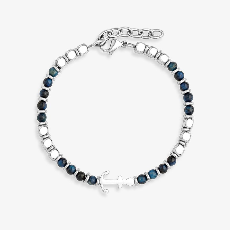 Pulseira Masculina com Ágata Azul em Aço - 21 cm Pulseira Masculina com Ágata Azul em Aço - 21 cm