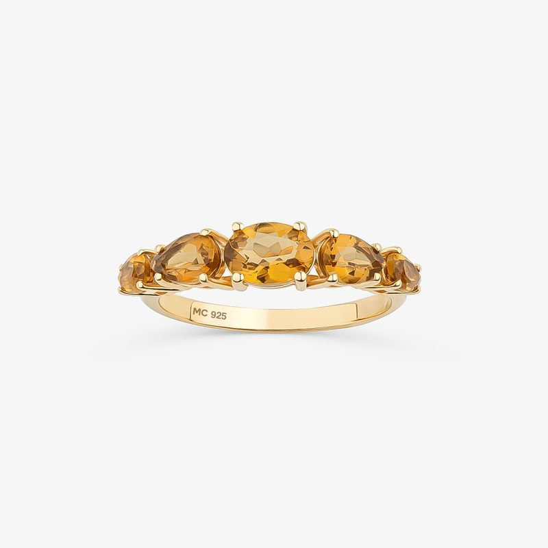 Anel com Quartzo Honey em Prata 925 com Banho de Ouro Amarelo 18k Anel com Quartzo Honey em Prata 925 com Banho de Ouro Amarelo 18k
