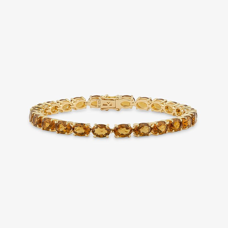 Pulseira com Quartzo Honey e Rodolita em Prata 925 com Banho de Ouro Amarelo 18k - 17 cm Pulseira com Quartzo Honey e Rodolita em Prata 925 com Banho de Ouro Amarelo 18k - 17 cm