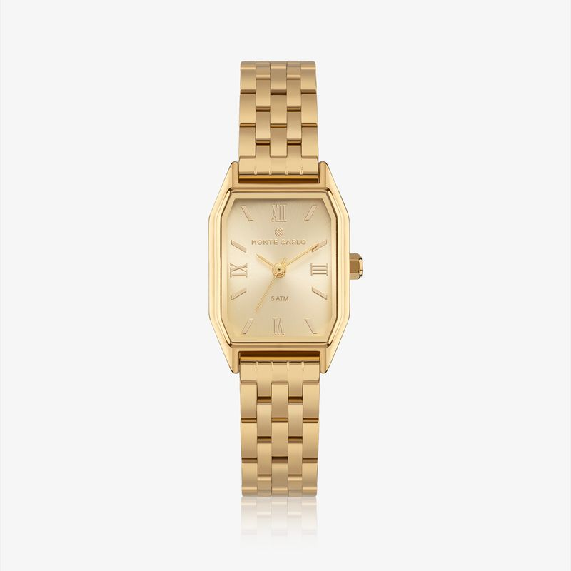 Relógio Monte Carlo Feminino Retangular em Aço Dourado Relógio Monte Carlo Feminino Retangular em Aço Dourado