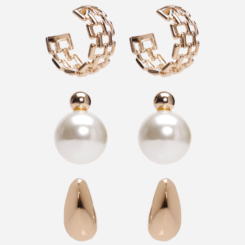 Kit de 3 brincos pérola e argola dourado Kit de 3 brincos pérola e argola dourado