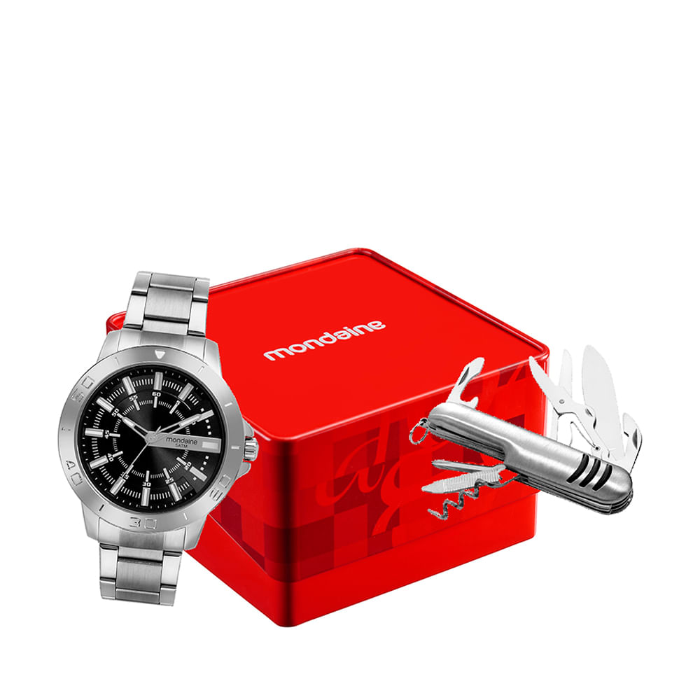 Kit relógio masculino mondaine analógico 99700g0mvne1kc prateado