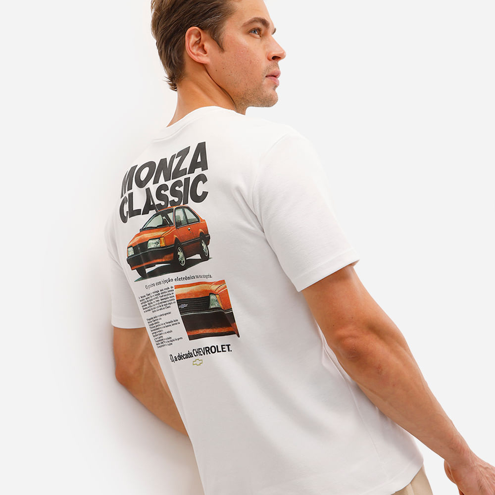 Camiseta masculina manga curta chevrolet monza off white