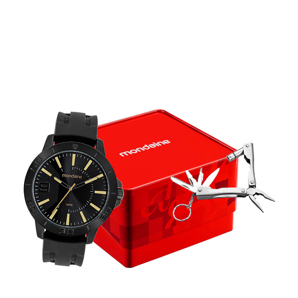 Kit relógio masculino mondaine analógico 99699gpmvpi2kc preto