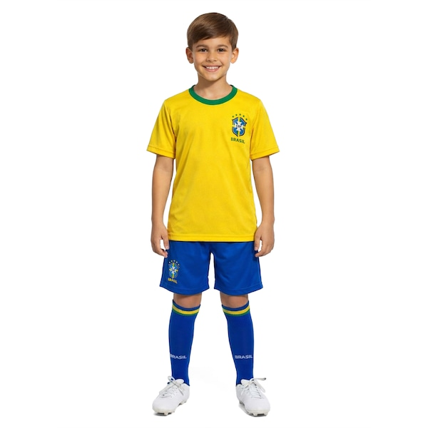 Kit Uniforme de Futebol Seleção do Brasil Fardamento CBF 26/27 Infantil Kit Uniforme de Futebol Seleção do Brasil Fardamento CBF 26/27 Infantil