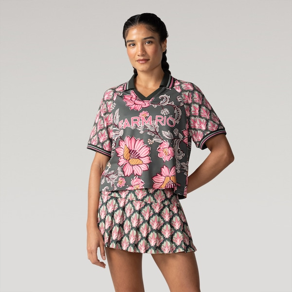 Camiseta Polo Farm Aurora Floral Feminina Camiseta Polo Farm Aurora Floral Feminina