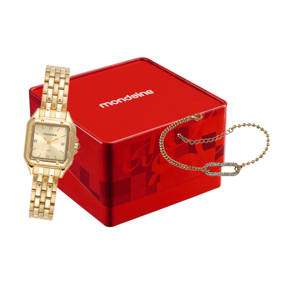 Kit relógio feminino mondaine analógico 32777lpmvde1ka dourado Kit relógio feminino mondaine analógico 32777lpmvde1ka dourado