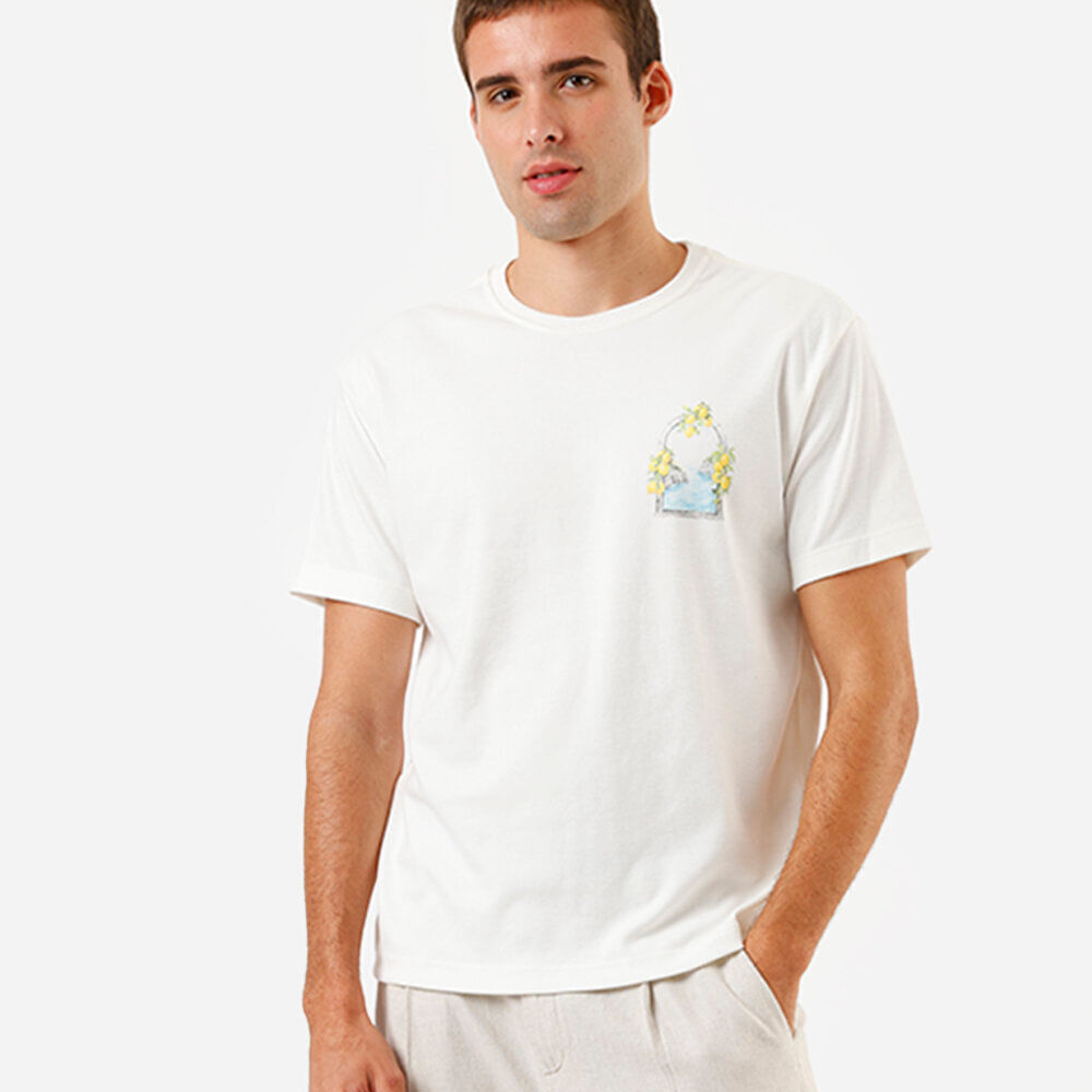 Camiseta masculina relaxed com algodão capri off white Camiseta masculina relaxed com algodão capri off white