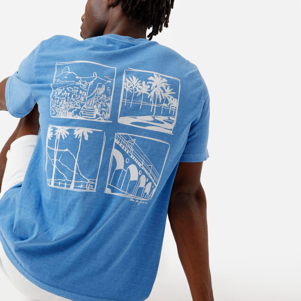 Camiseta masculina de algodão manga curta azul Camiseta masculina de algodão manga curta azul