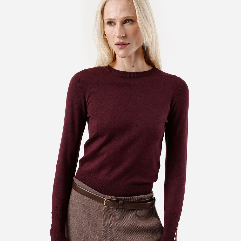 Suéter feminino de tricot gola redonda vinho Suéter feminino de tricot gola redonda vinho