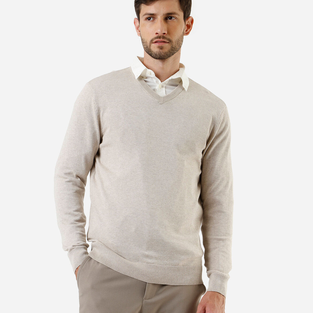 Suéter masculino de tricot gola v bege Suéter masculino de tricot gola v bege