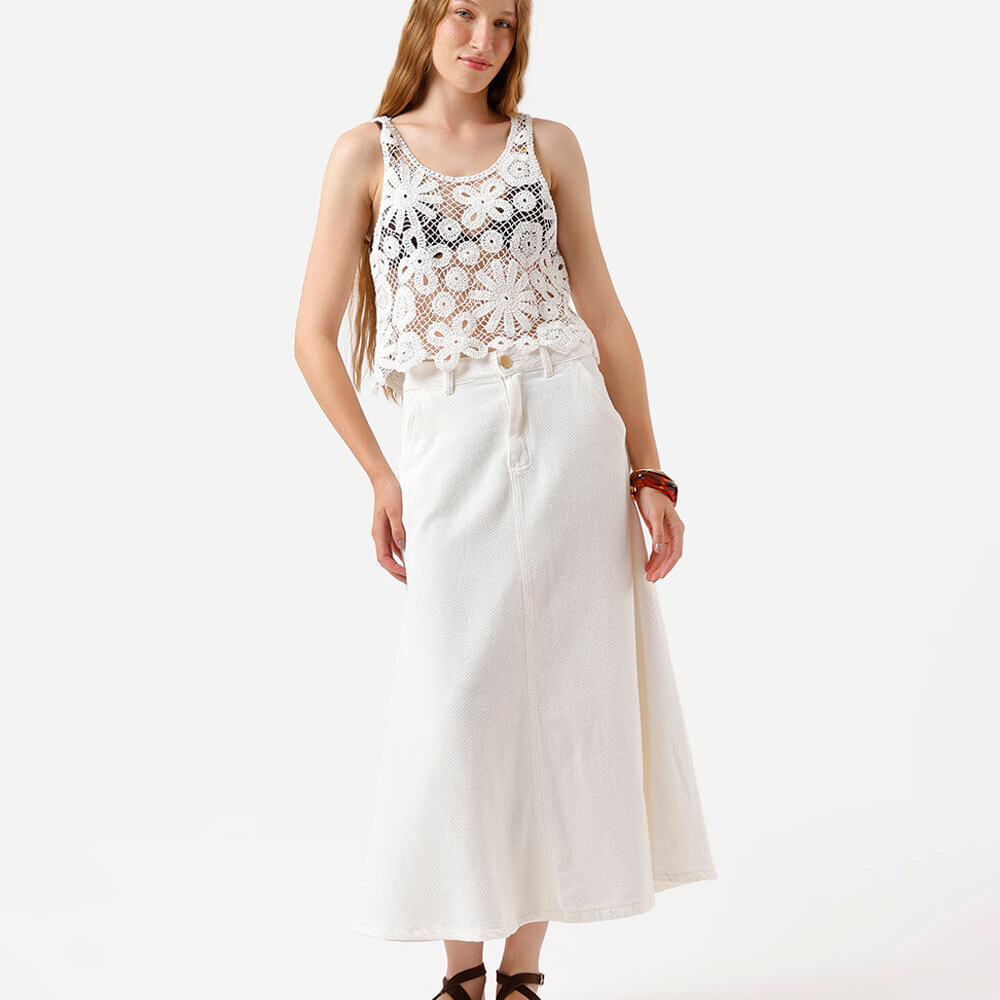Saia midi feminina de sarja off white Saia midi feminina de sarja off white