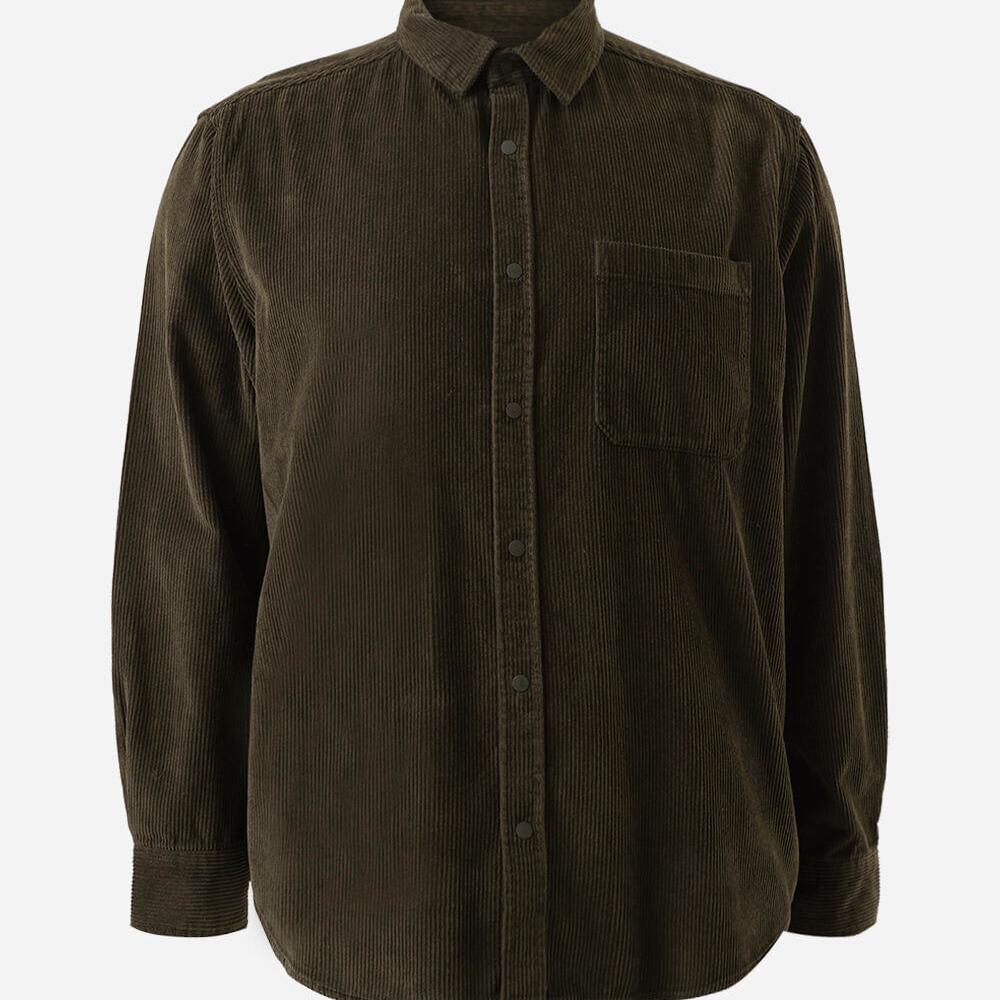 Camisa overshirt masculina de veludo cotelê manga longa plus size verde