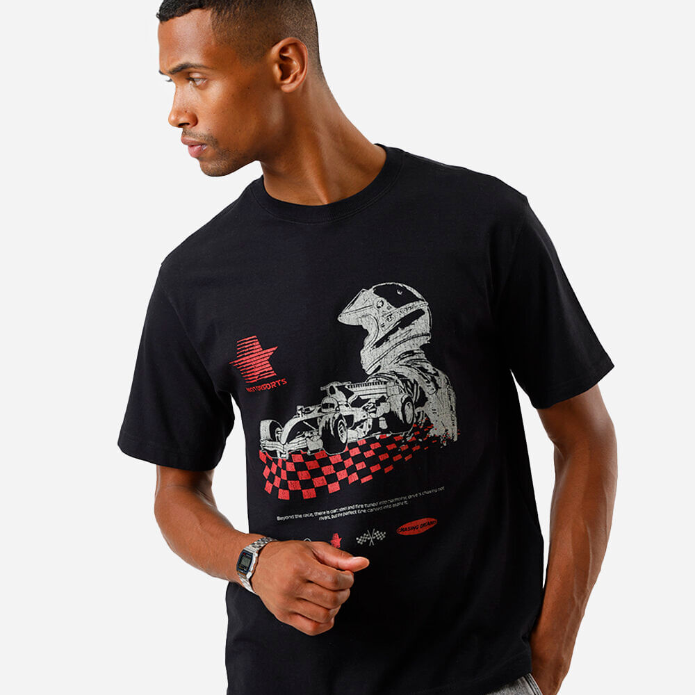 Camiseta relaxed fit masculina f1 mônaco preta Camiseta relaxed fit masculina f1 mônaco preta