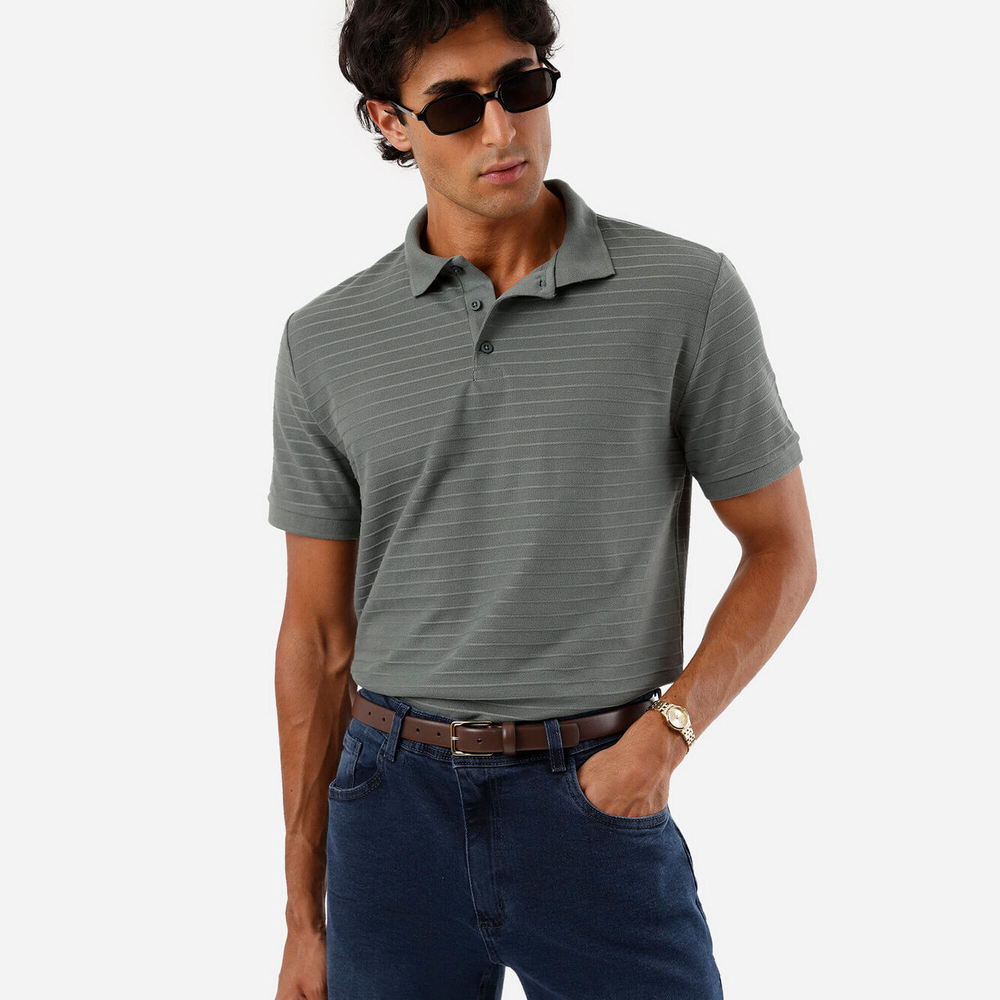 Polo masculina com algodão manga curta texturizada verde Polo masculina com algodão manga curta texturizada verde